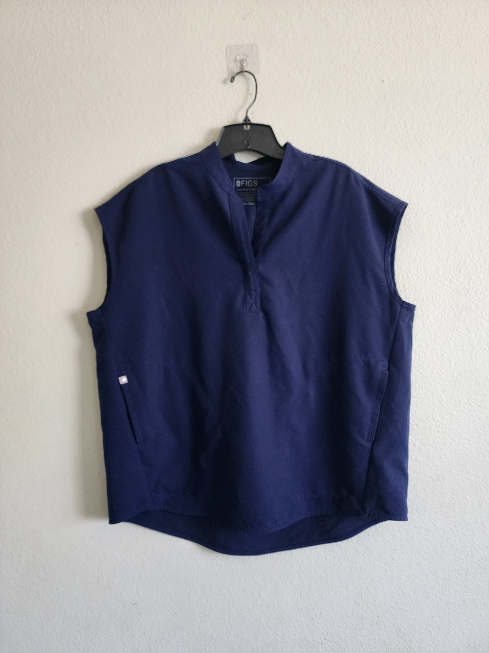 FIGS Rafaela Oversized Scrub Top Navy Blue Mandarin Collar Women's Medium